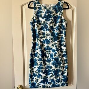 Ann Taylor Blue and White Floral Halter Sheath Sleeveless Midi Dress 6